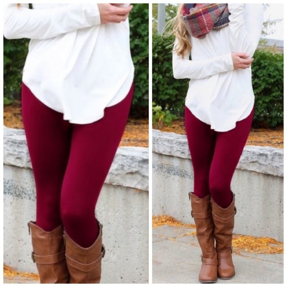 Pants - WINE FLEECE LINED LEGGINGS